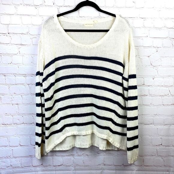 Retrod. Cream & Navy Blue striped scoop neck hi-lo sweater. XXL - Picture 1 of 10